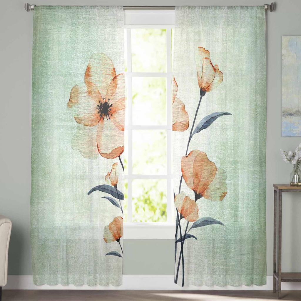 Blumen-Tüll-Fenstervorhänge im dekadenten Stil für Schlafzimmer, luxuriöse Wohndekoration, Vorhänge im Wohnzimmer, Chiffon-Paneele