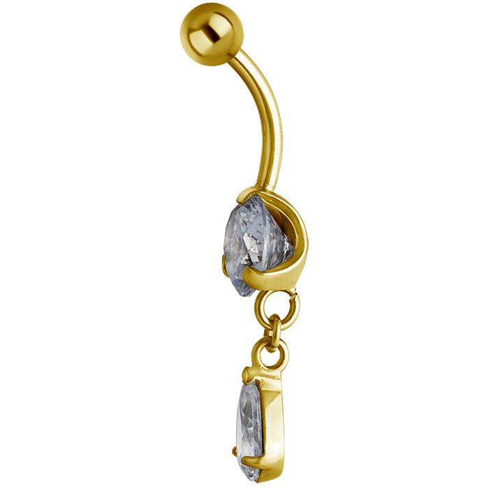 Gold Navel Ring With White Zircon - Kp-009 1.6/10