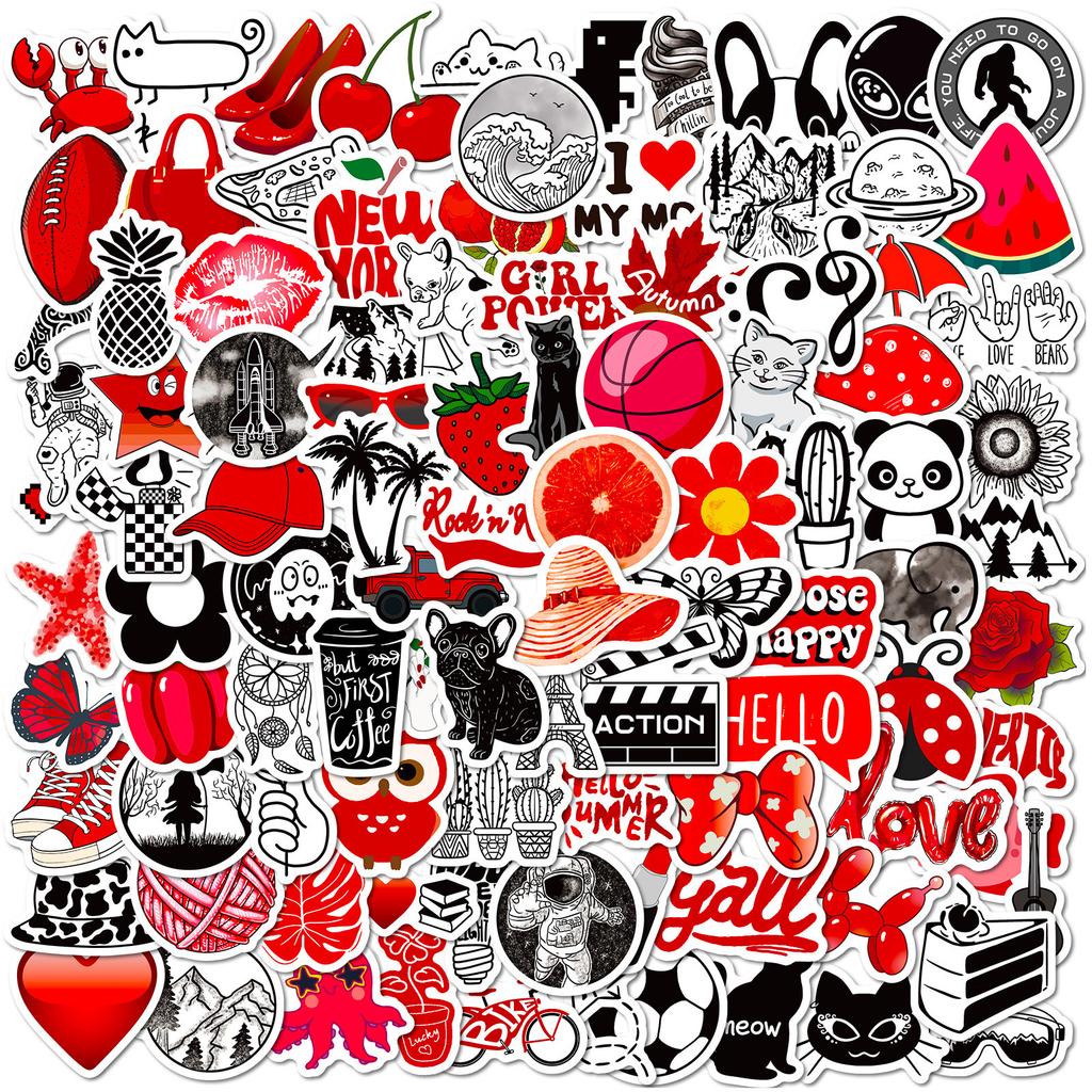 100 Small Size 4Cm Red And Black Mixed Vsco Stickers Small Fresh Ins Style Series Yama