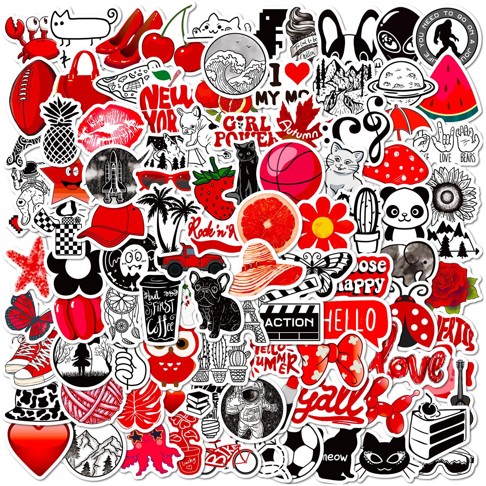 

100 Small Size 4Cm Red And Black Mixed Vsco Stickers Small Fresh Ins Style Series Yama