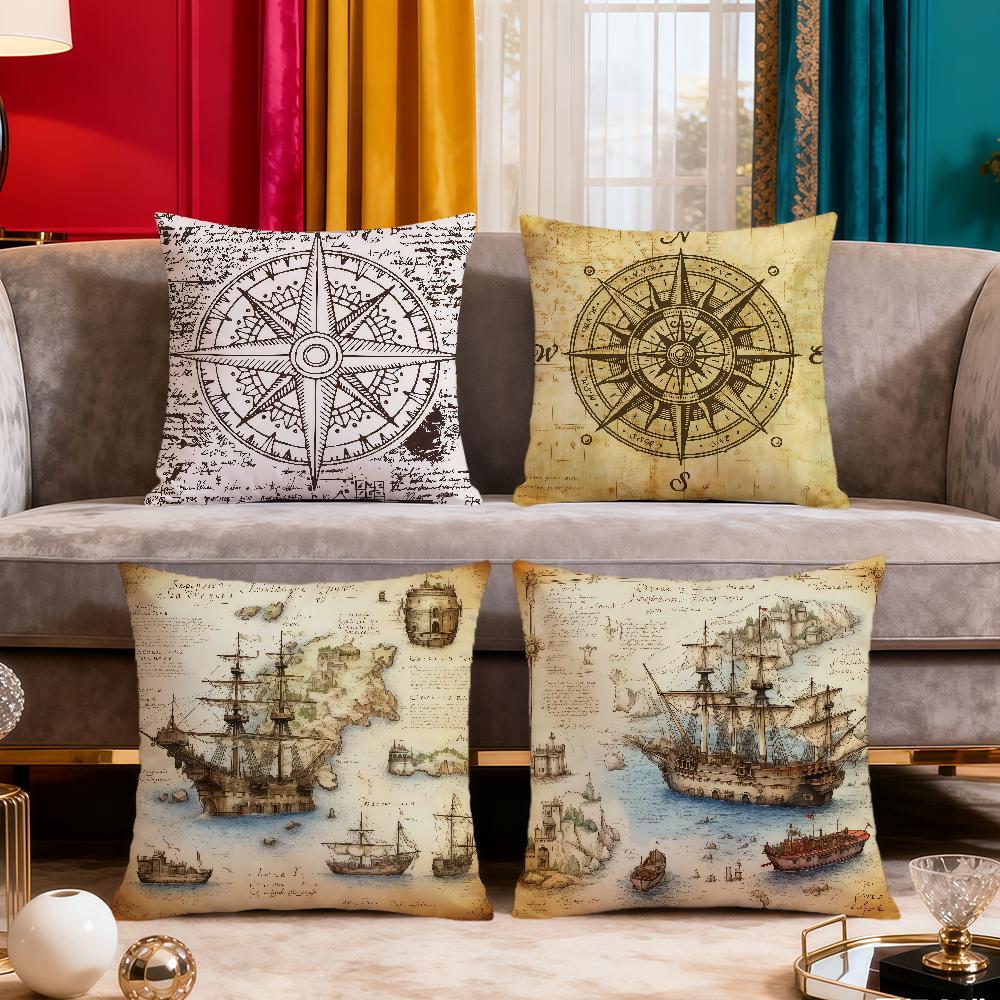 Vintage Nautical Compass Anchor Comfortable Soft Hogar Pillowcase for Sofa Living Room Bed Home Decor Protective Covers