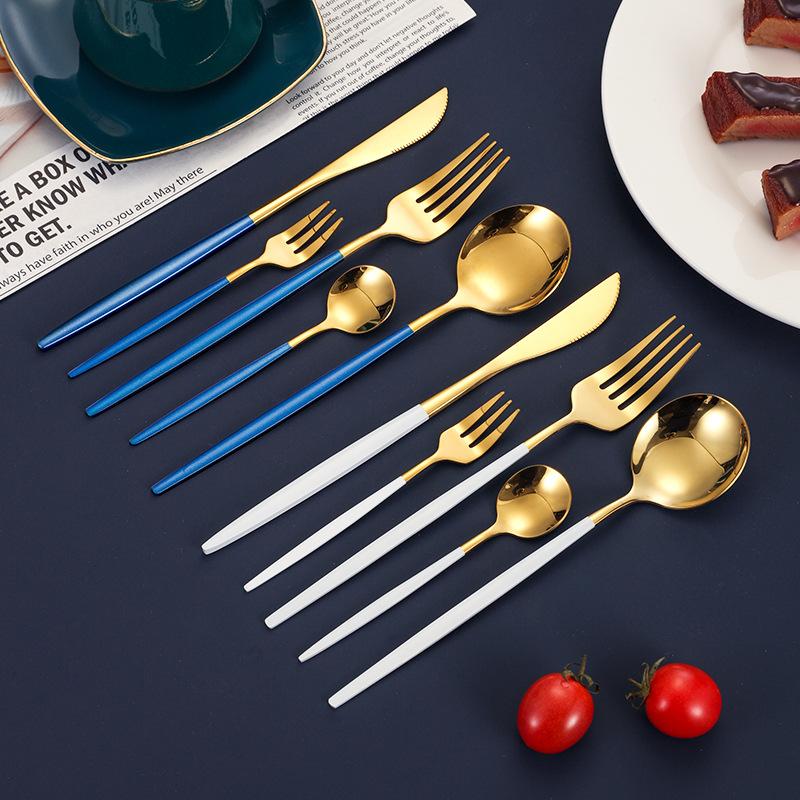 5Pcs Cutlery Set Stainless Steel Tableware Knife Fork Spoon Dinnerware Set Kitchen Flatware Silverware