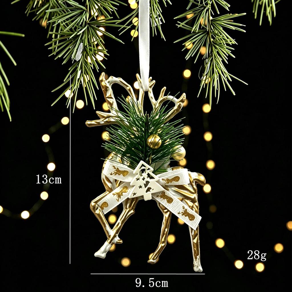 White Gold Retro Elk Snowflake Christmas Tree Ornament