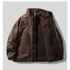 Men's Winter Patchwork Lambswool Stand Collar Jacket with PU Leather Detailing
