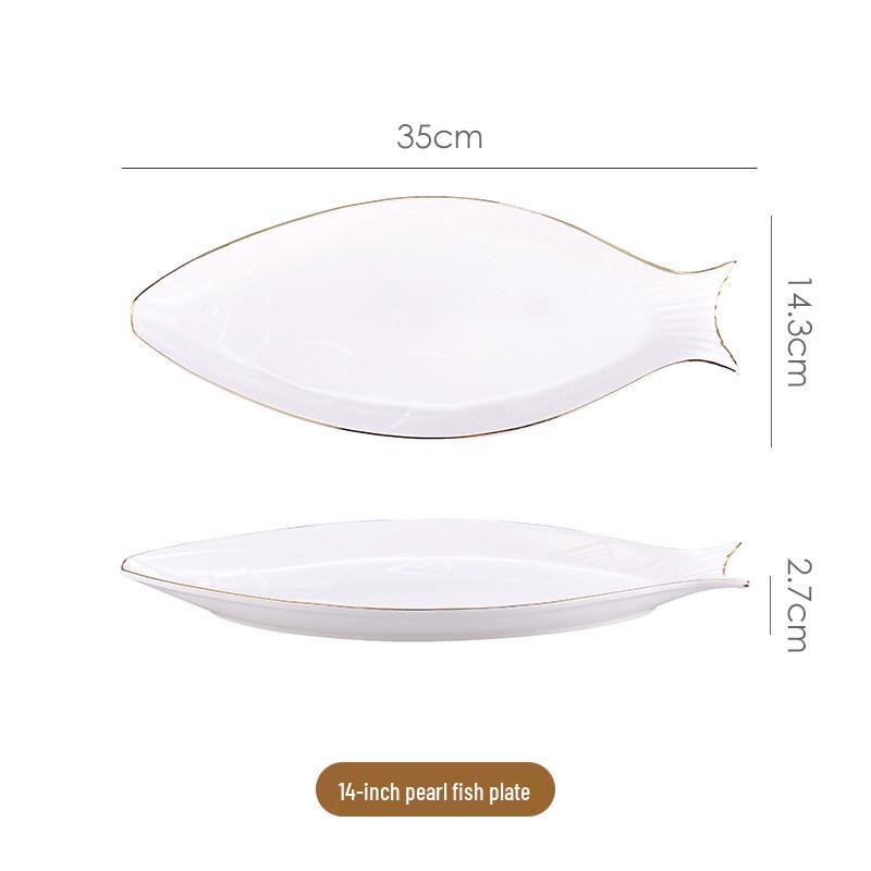 Gold-Rimmed Nordic Fish-Shaped Ceramic Plate for Steamed Fish - Large Household Dish