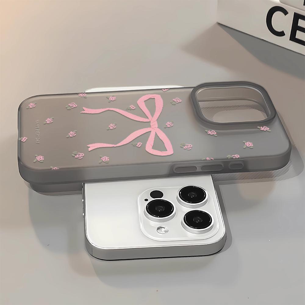 Pink Bow Pattern Phone Case For IPhone 17 16 13 15 11 12 14 17 Pro Max Air 7 8 Shockproof Transparent Cover Silicone Soft Funda