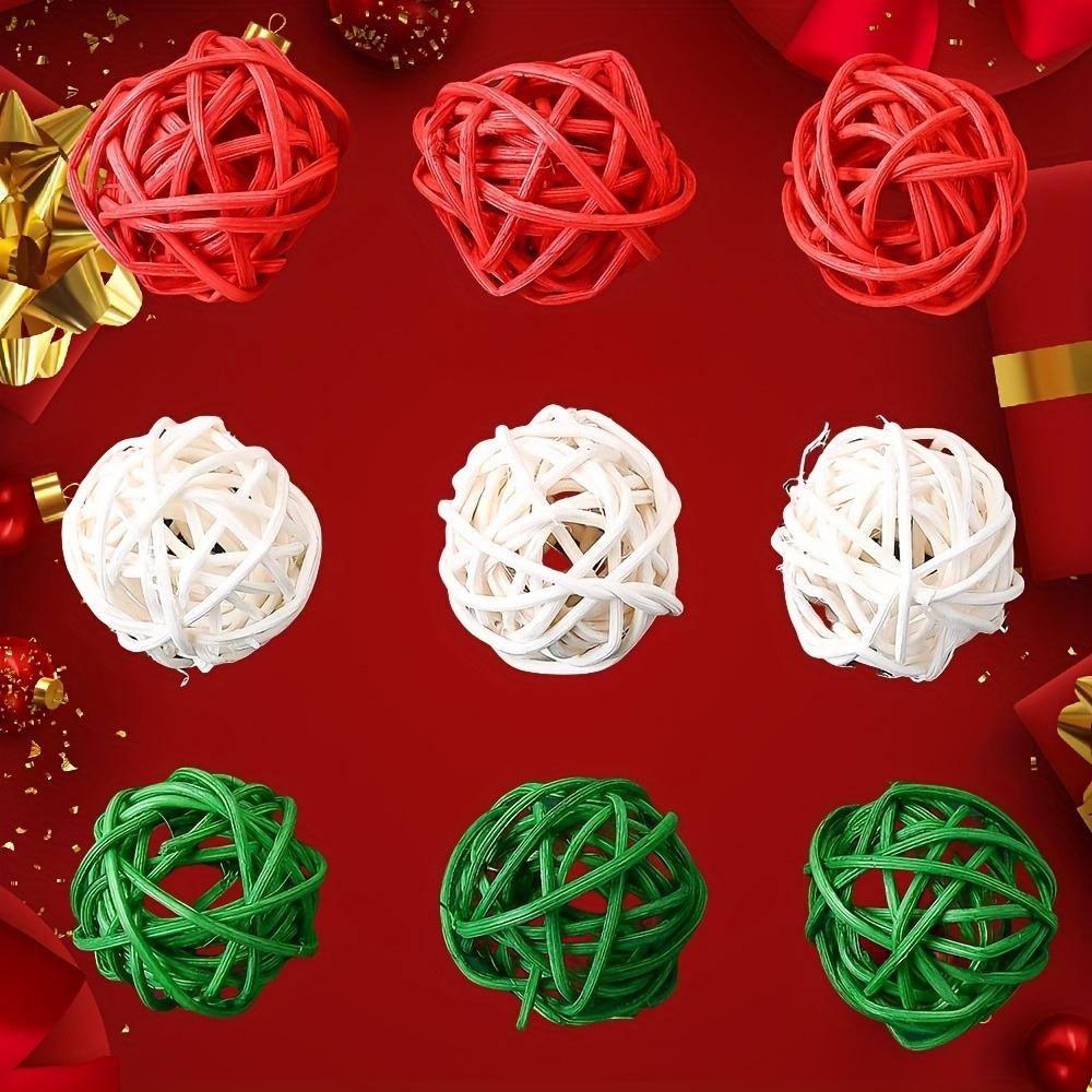 

15pcs Christmas Rattan Balls 1.18 inch,Red,White&Green Braided Rattan Balls for Holiday Party Decorations,Christmas Celebrations 3cm
