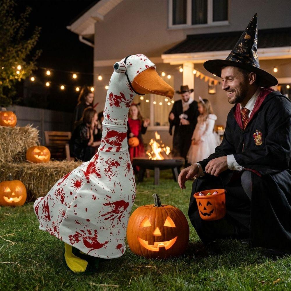 Blood Splatter Halloween Bloody Goose Costume Set Detachable Bloody Eyeball Dark Style Bloody Hand Print Scary Goose Clothing