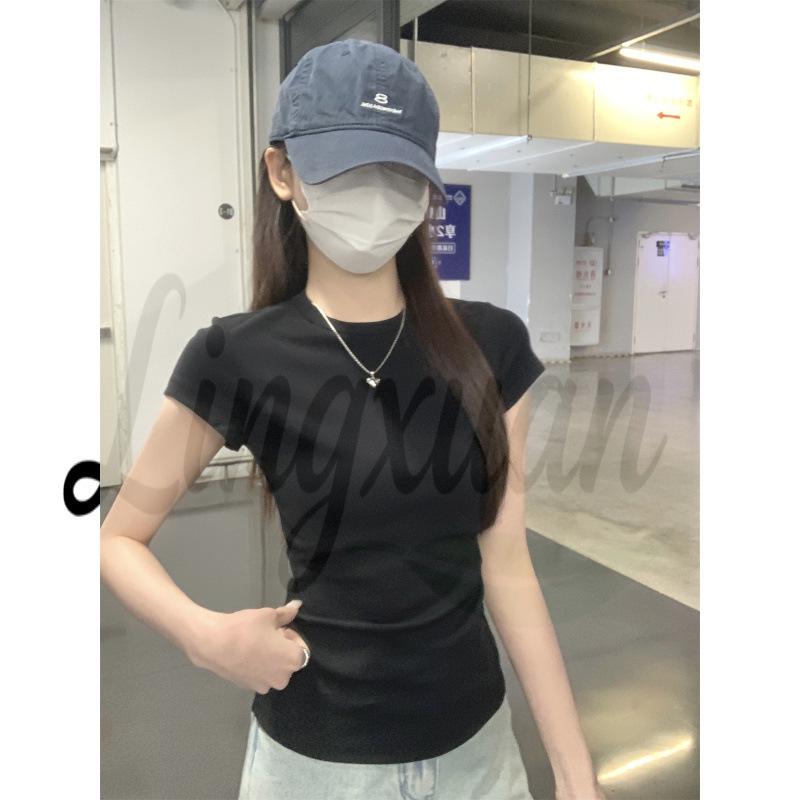 

Summer Korean Style Slim Fit Pure Cotton Round Neck Short Sleeve T-shirt Small