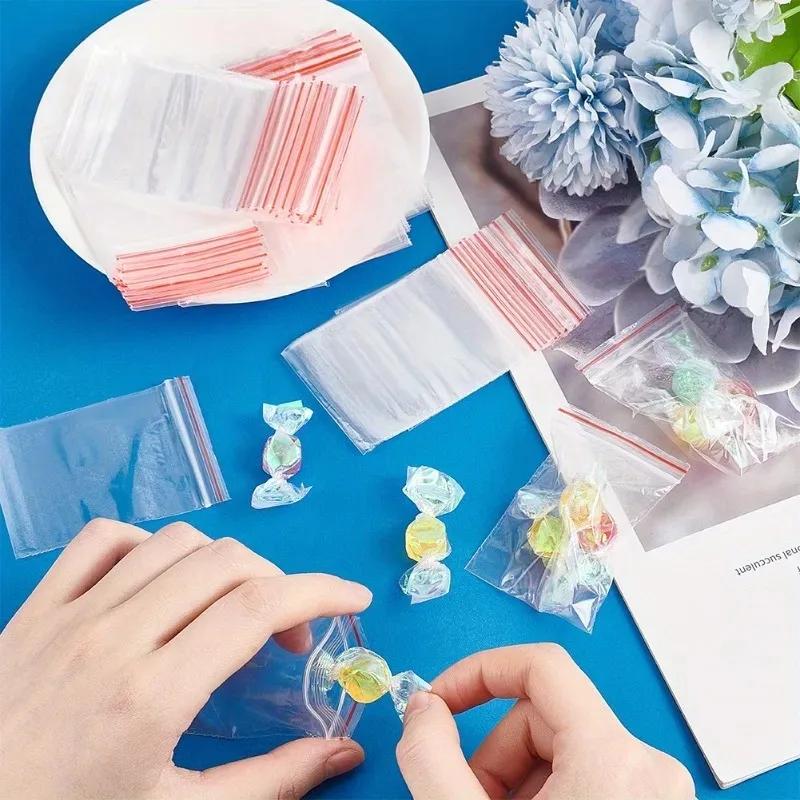 Pungă transparentă auto-sigilantă cu 8 fire din plastic polietilenă sigilabilă cu fermoar pentru depozitare alimente, ambalare proaspătă, reutilizabilă, dimensiuni multiple