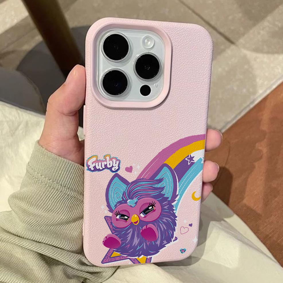 Cartoon Furbys Litschi-Leder-Muster Handyhülle Für iPhone 17 16e 16 15 14 13 12 11 Air Pro Max Plus X XR XSMax Stoßfest