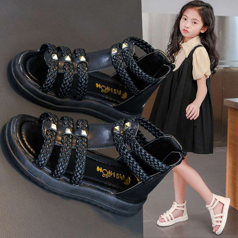 Girls Sandals Summer 2025 New Children's Soft Sole Medium and Older Children's Sports Princess Baby Open-toed Roman Shoes