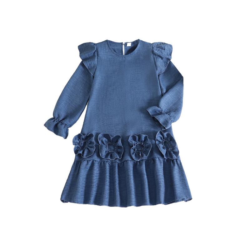 Rochie Fete Toamnă Nouă Stil Coreean Stil Occidental Dantelă Mânecă Lungă Dulce Fustă Flori Tridimensionale Rochie Prințesă