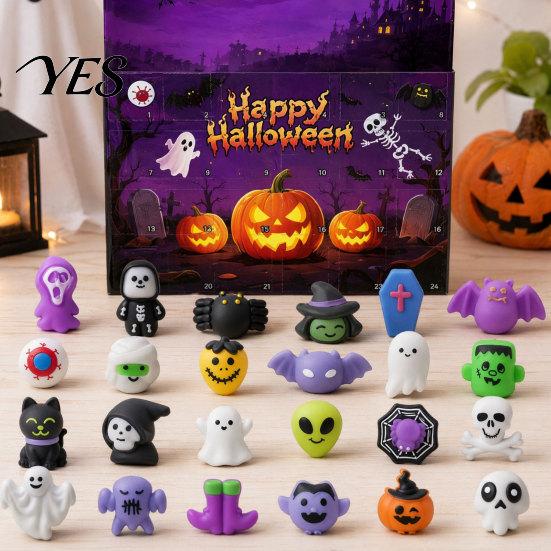 Spooky Toy Calendar Halloween Advent Calendar, 24 Days Countdown with Pcs Slow Rising Mini Rice Ball Plush Squeeze Toys, Scary Collectible Dolls Gifts