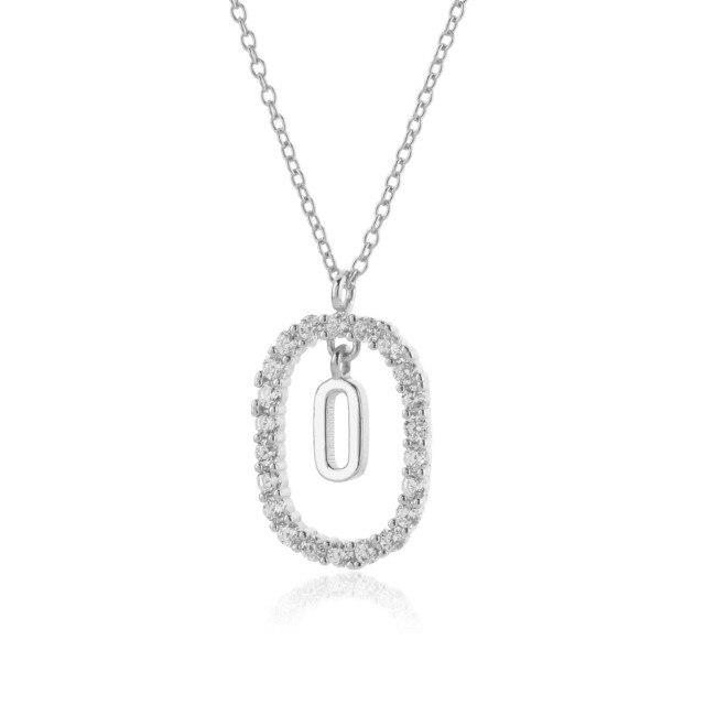 925 Sterling Silver Gold 26 Letters A -Z Alphabet Initial Long Chain Necklace Ovals Luxury Jewelry Crystal Cz Choker
