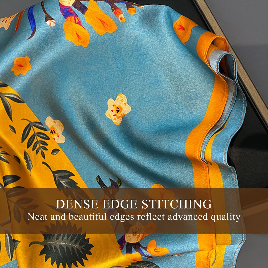 LumiSyne Silk Square Colorful Floral and Tree Lightweight Square Neck Multifunctional Decorative Neck Hair Bandage Women's Scarf, Scarf, 70x70cm,