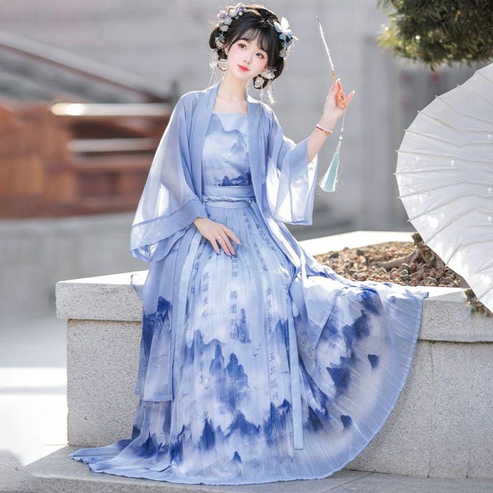 Chinese Song Dynasty Style Modified Hanfu Daily Suspender And Baidu Skirt Three-piece Set