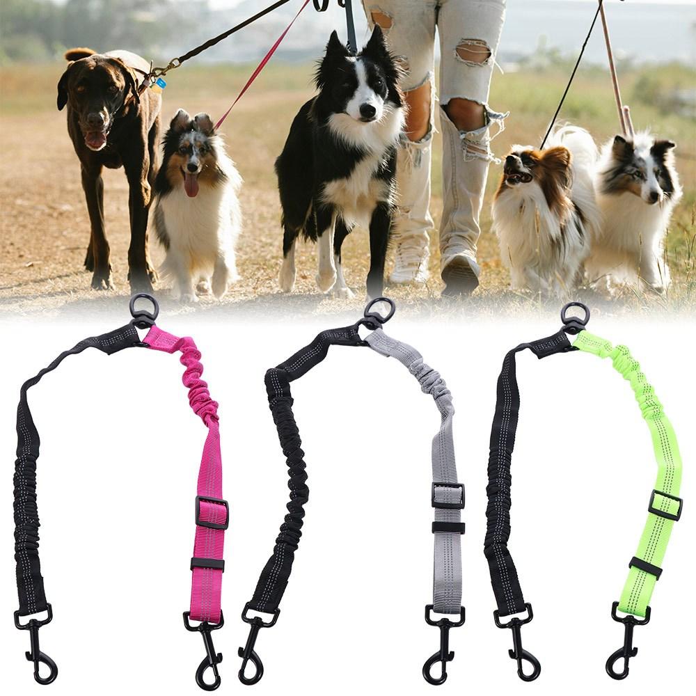 2 in 1 Double Dog Leash Reflective Adjustable Strap Two Dog Lead 360° Swivel Shock Absorbing Two Dog Traction Leash Pet Puppy