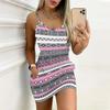 Summer New Retro Geometry  Patterns  Print Sleeveless Bodycon Dress with Pockets Sexy Slim Fit Elegant Party Dress