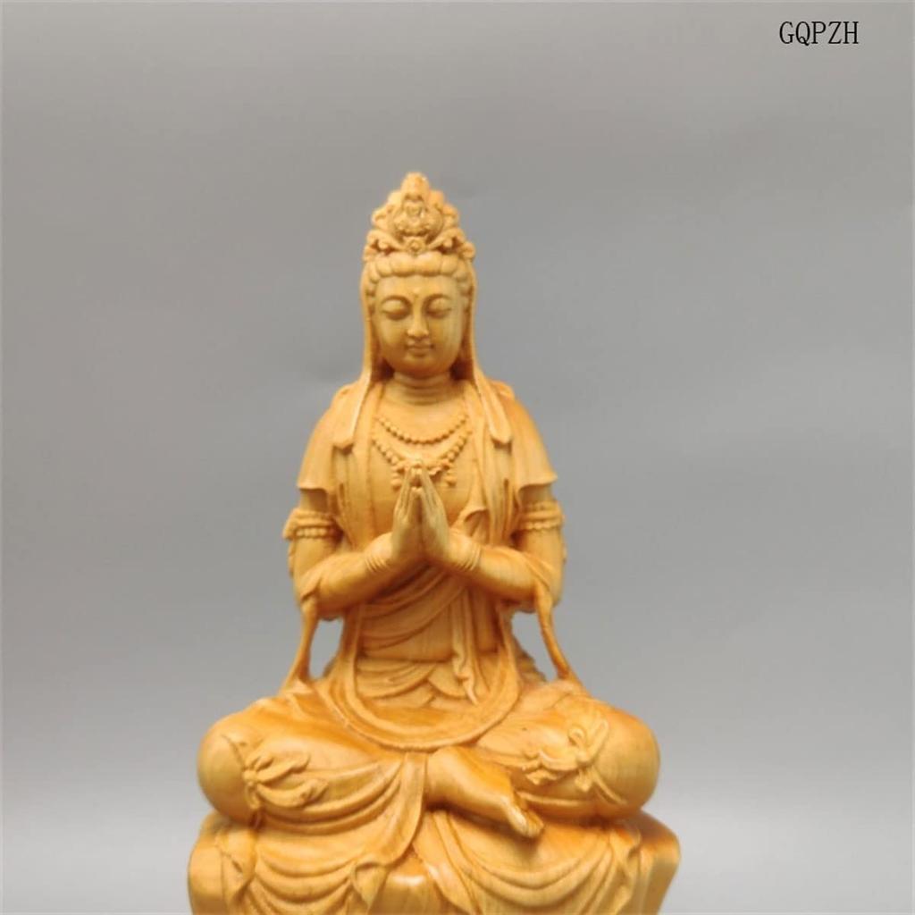 Buddha Holz Kannon Bodhisattva Holzschnitzerei Kannon Bodhisattva Natürliche Felseneiche Holz Kannon Feng Gut Böses Abwehren 15cm x Breite 8cm x Tiefe