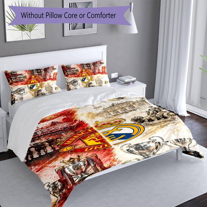 3pcs Football club logo Duvet Cover Set, Includes 1 Duvet Cover and 2 Pillowcases,Skin-Friendly&Comfortable Fabric,Suitable Bedding Sets