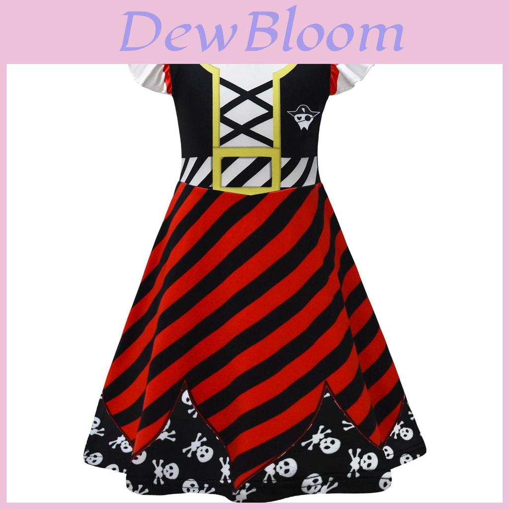 Skull Print Halloween Girls Dress With Ruffle Hem And Printed Fabric For Kids Age 3 To 8