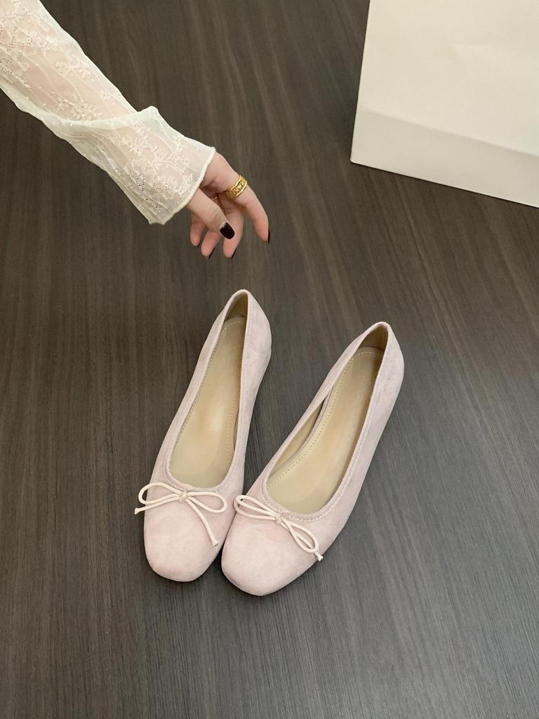 French Inner Heightening Suede Ballet Shoes 2025 New Bow Red Evening Shoes