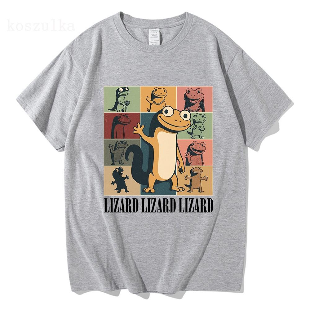 Fashion Lizard Meme Cartoon Graphic T-shirt Short Sleeve Cotton O-neck Tshirts Casual Funny Printing T Shirts Men Tees
