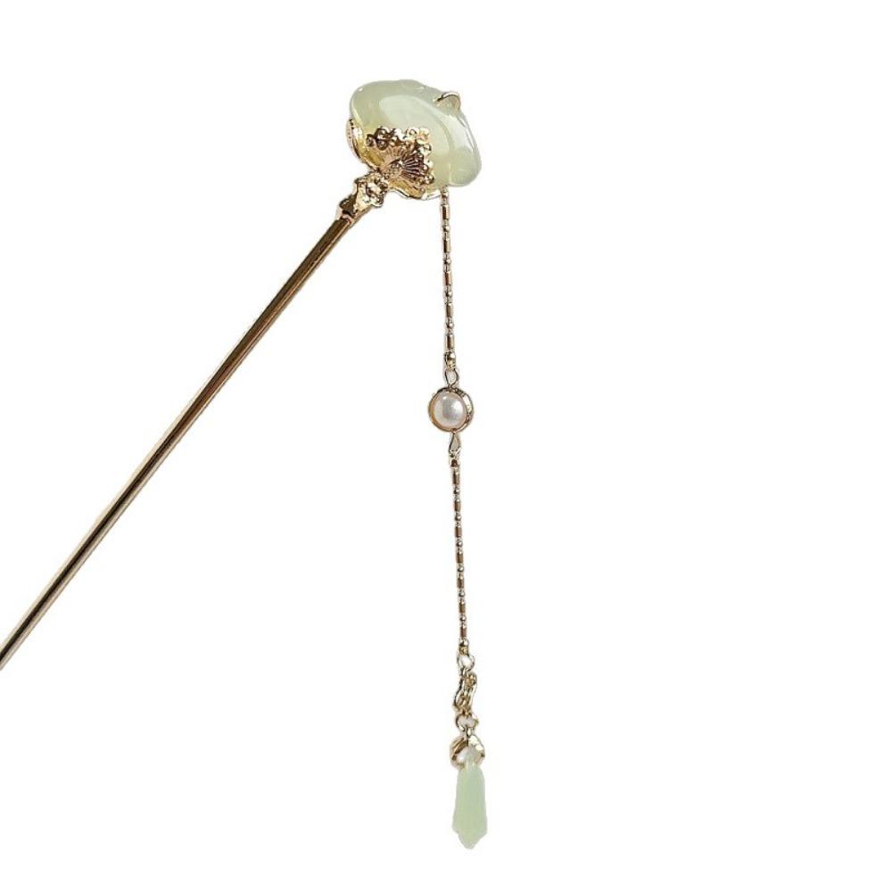 Kaiserlicher Xiangyun Schritt-Schüttel Haarnadel Antiker Jadeton Metallclip für Hanfu Qipao Geflochtenes Twist-Haar Schmuck mit Quasten