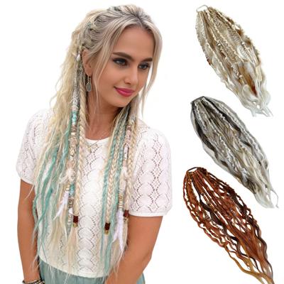 Boho Braided Ponytail Extension with Hair Tie Lightweight Hand-braided Braids Hair Extensions Women Men Long Viking Dreadlock Beads Ponytail Extension