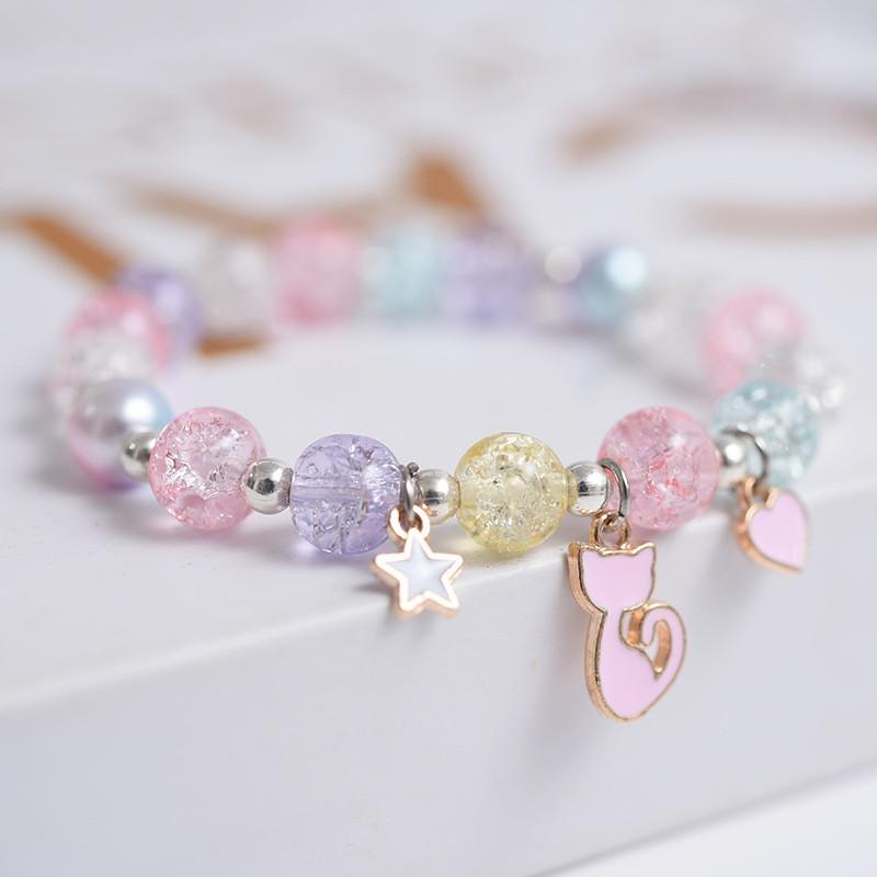 New Moon Star Colorful Crystal Beaded Bracelet For Women Bohemian Rabbit Cat Animal Handmade Elastic Rope Jewelry
