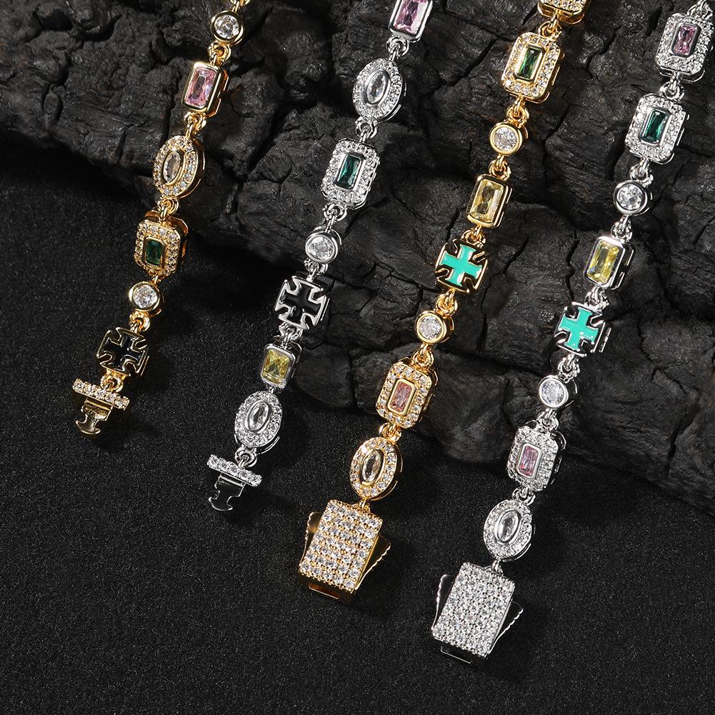 New 6mm Colored Gemstone Bracelet Niche Personality Diamond-encrusted Men's and Women's Trend Necklace