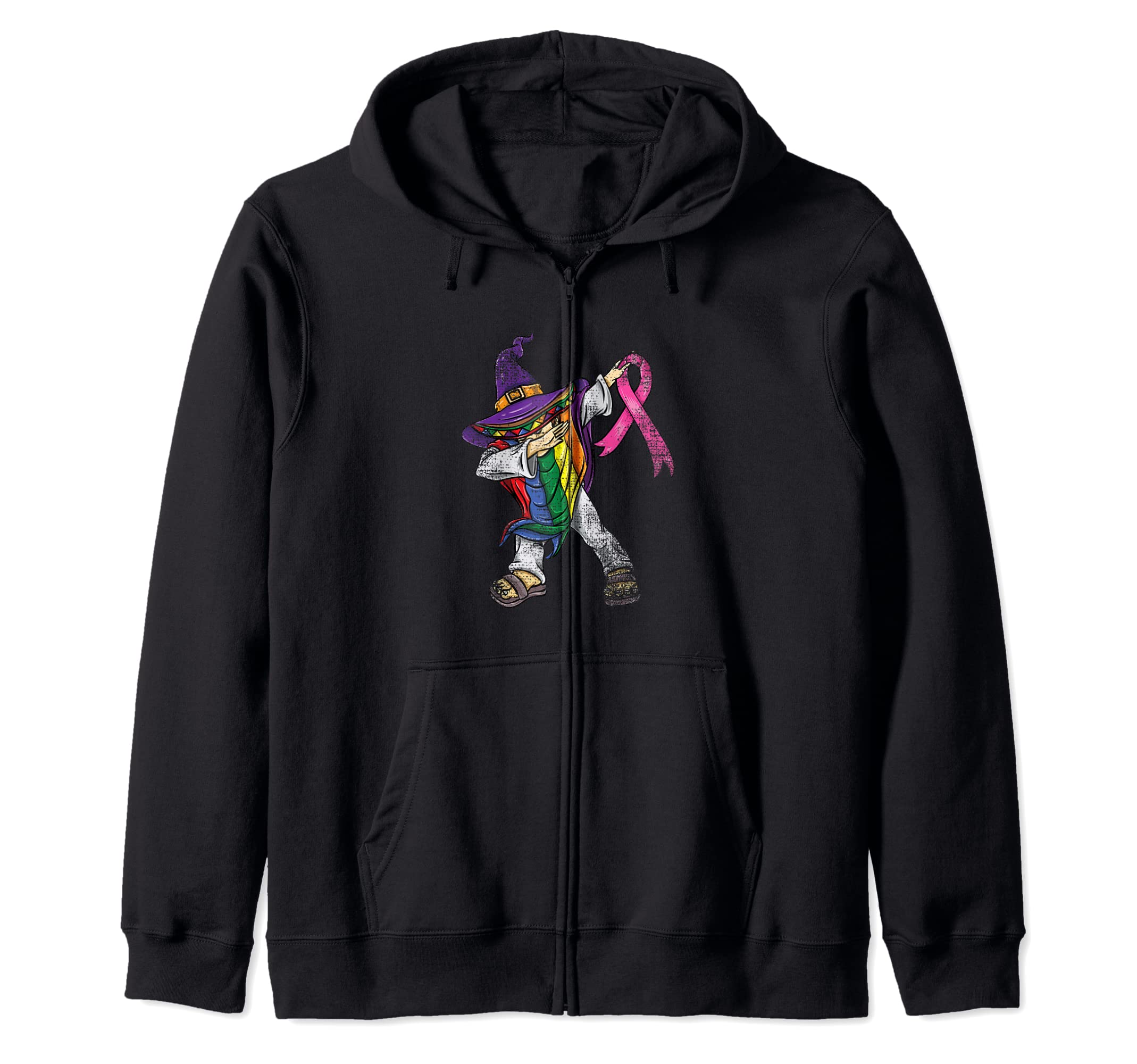 

Witch LGBT Poncho Breast Cancer Vintage Zip Hoodie чорний