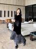 Golden Velvet Dress Women Autumn New Style Round Neck Fitted Waist Slimming Patchwork Mesh Long Sleeve Fishtail Dress