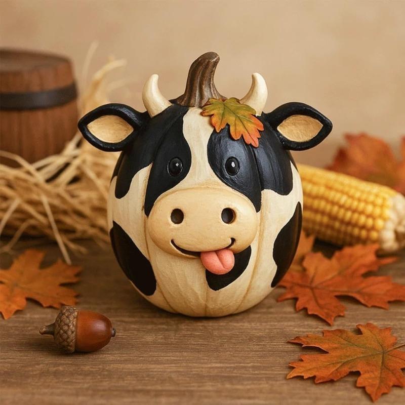 Farm Animal Pumpkin Figurines, Cute Funny Resin Cow Duck Sheep Pig Chicken Horse Statue, Halloween Thanksgiving Fall Decorations