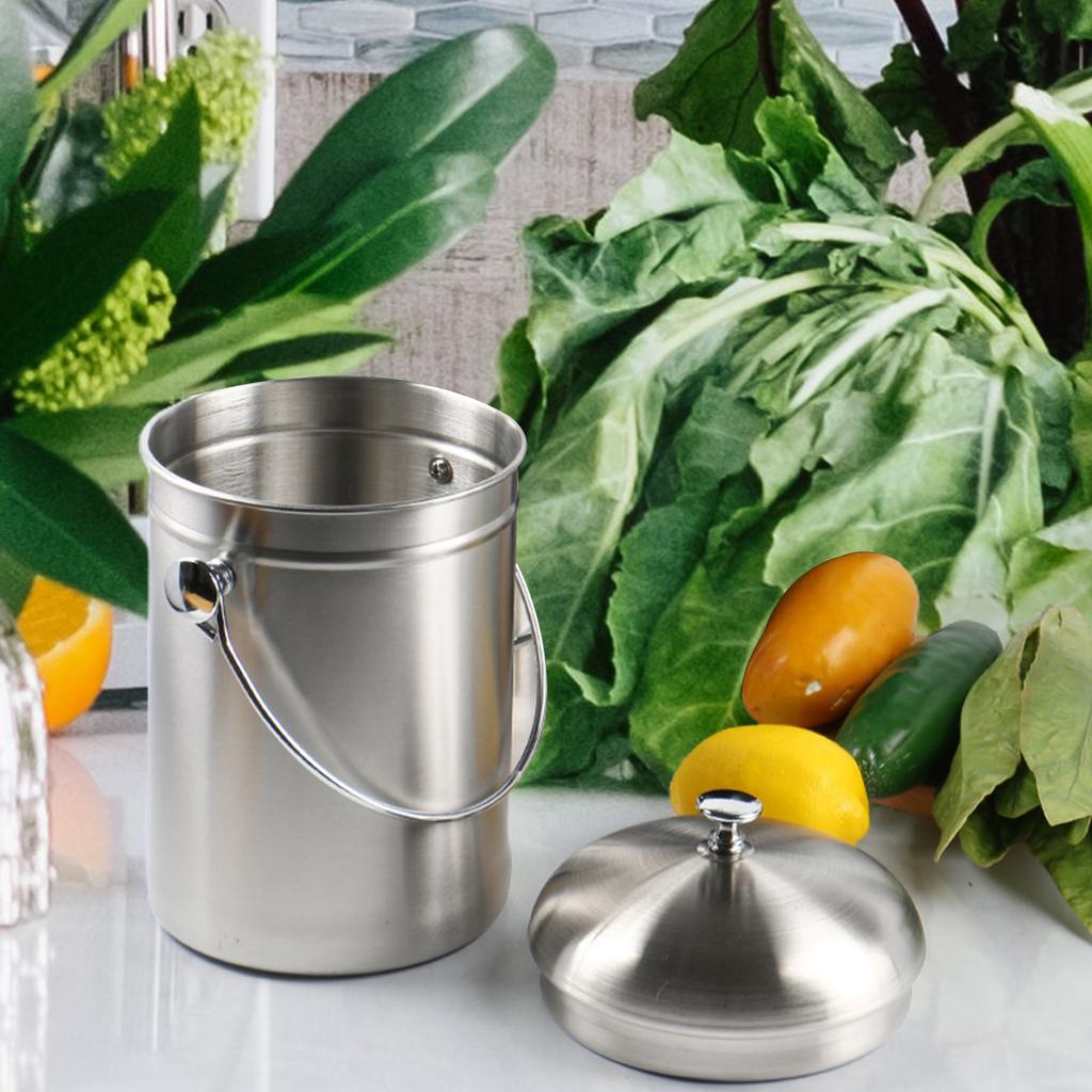 Stainless Steel Compost Bin Portable Useless Vegetables Food Waste Bucket for Gardening Counter Bathroom Countertop Kitchen
