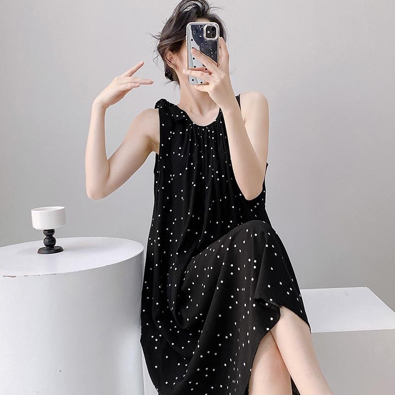 Cotton and silk nightgown women's summer 1011 new high-end vacation style long dress, sleeveless pajamas and loungewear in spring and autumn