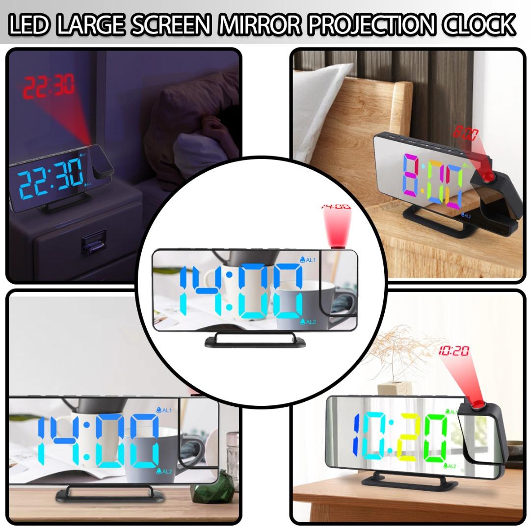 

PDTO проекционный будильник, большое зеркало, цветной цифровой светодиодный дисплей RGB для спальни
