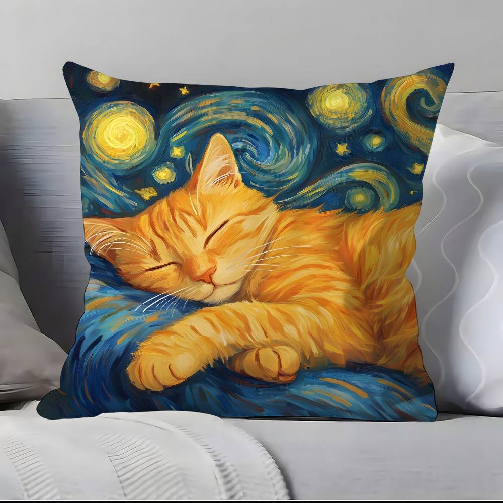 Cute Oil Painting Colorful Cat Pillow Case Pillowcase Soft Skin Friendly & Comfortable With A Hidden Zipper