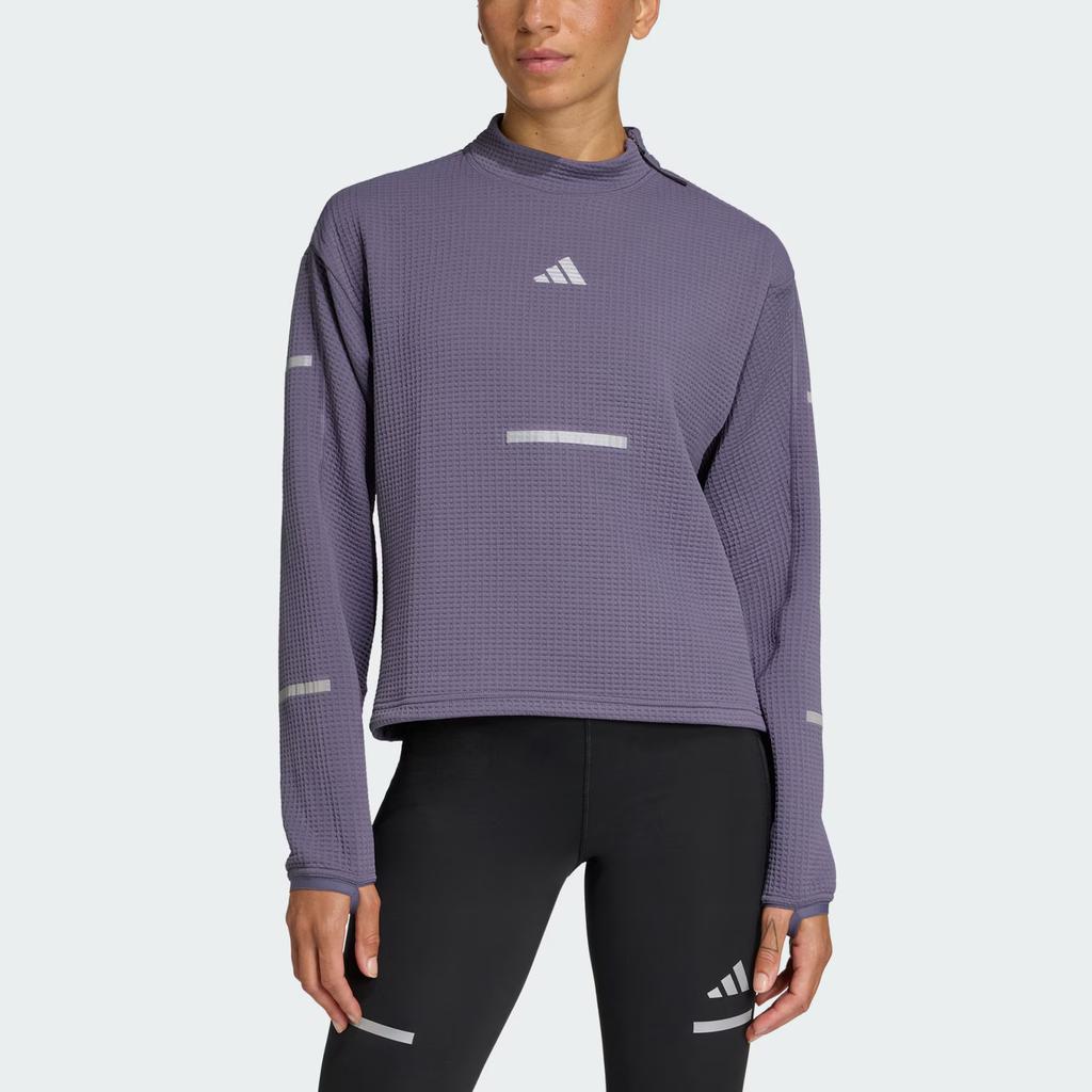 Adidas Adi365 Running Crewneck Logo Reflective Moisture-Wicking Warm Running Waffle Sweatshirt Women Sweatshirt JP3844