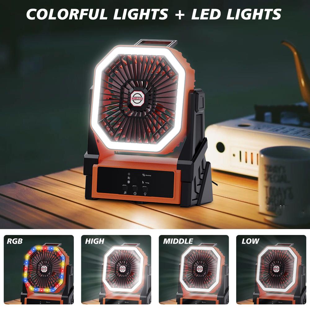 20000mAh USB Rechargeable Camping Fan 4 Speeds 360° Hanging Hook Fan with LED Lights Remote Control for Outdoor Emergency Lights