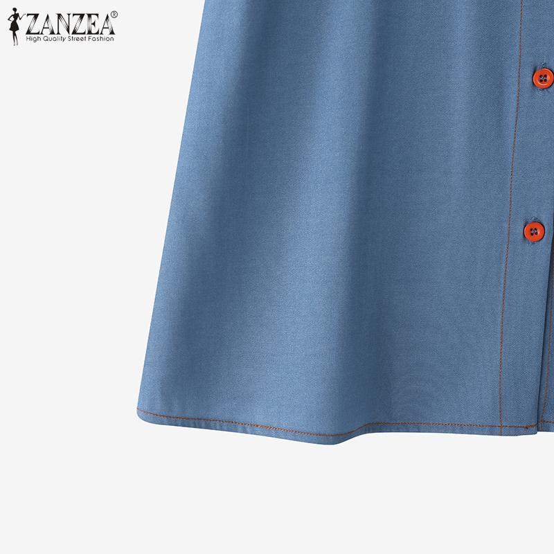 ZANZEA Womens Summer Puff Short Sleeve Casual Button Blouse