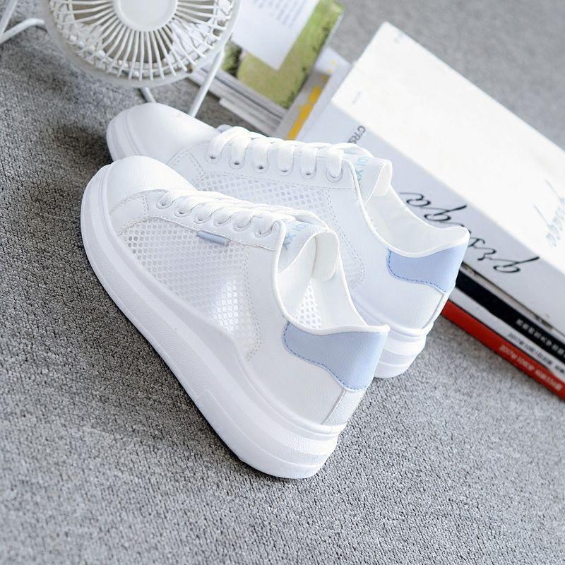 2020 summer new shoes female student Korean version casual breathable thin mesh sports shoes thick sole Harajufeng white shoes