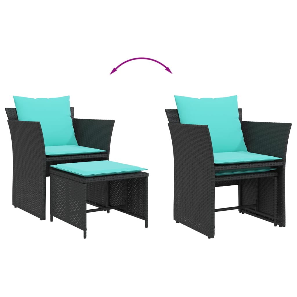 Garden Chair with Footstool Black Poly Rattan