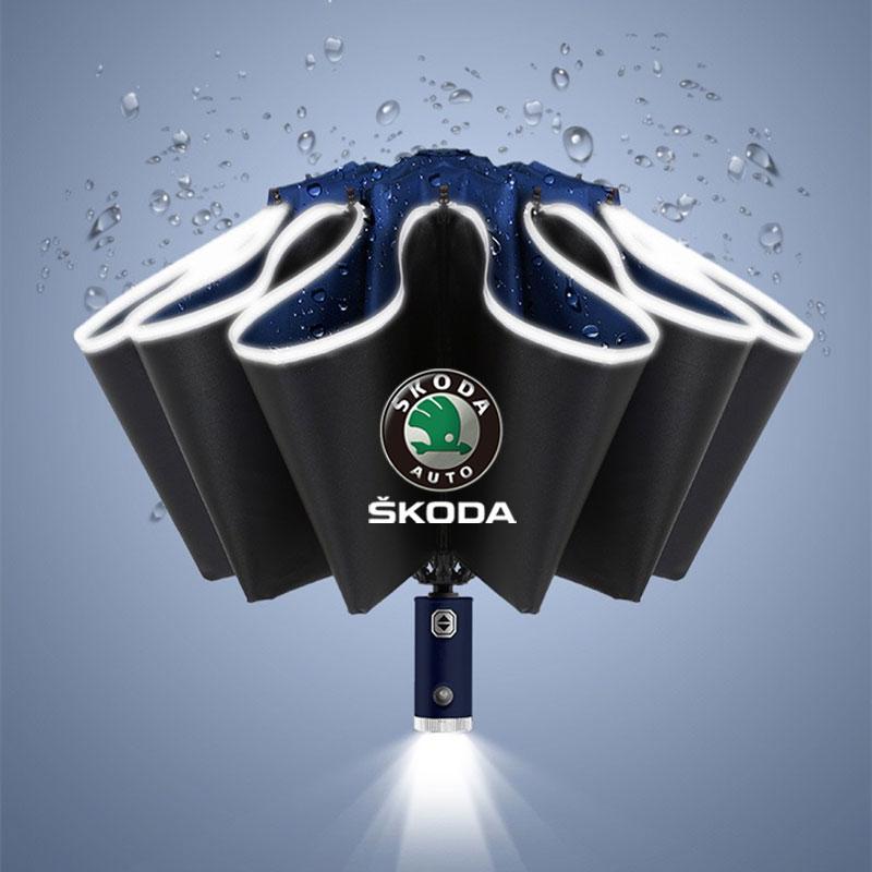 Car Automatic Umbrella with LED Flashlight Reverse Light For Skoda octavia 3 2 superb 3 kodiaq Fabia Kamiq Karoq Car Accessories BD8