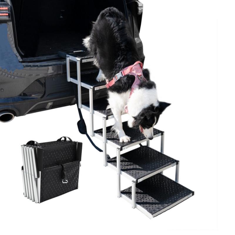 Hundetreppe für Autos Breit 5-stufig Hund Auto Treppen Faltbar Tragbar Haustier Treppen Leichtes Aluminium für Auto SUV und LKW 200 lbs