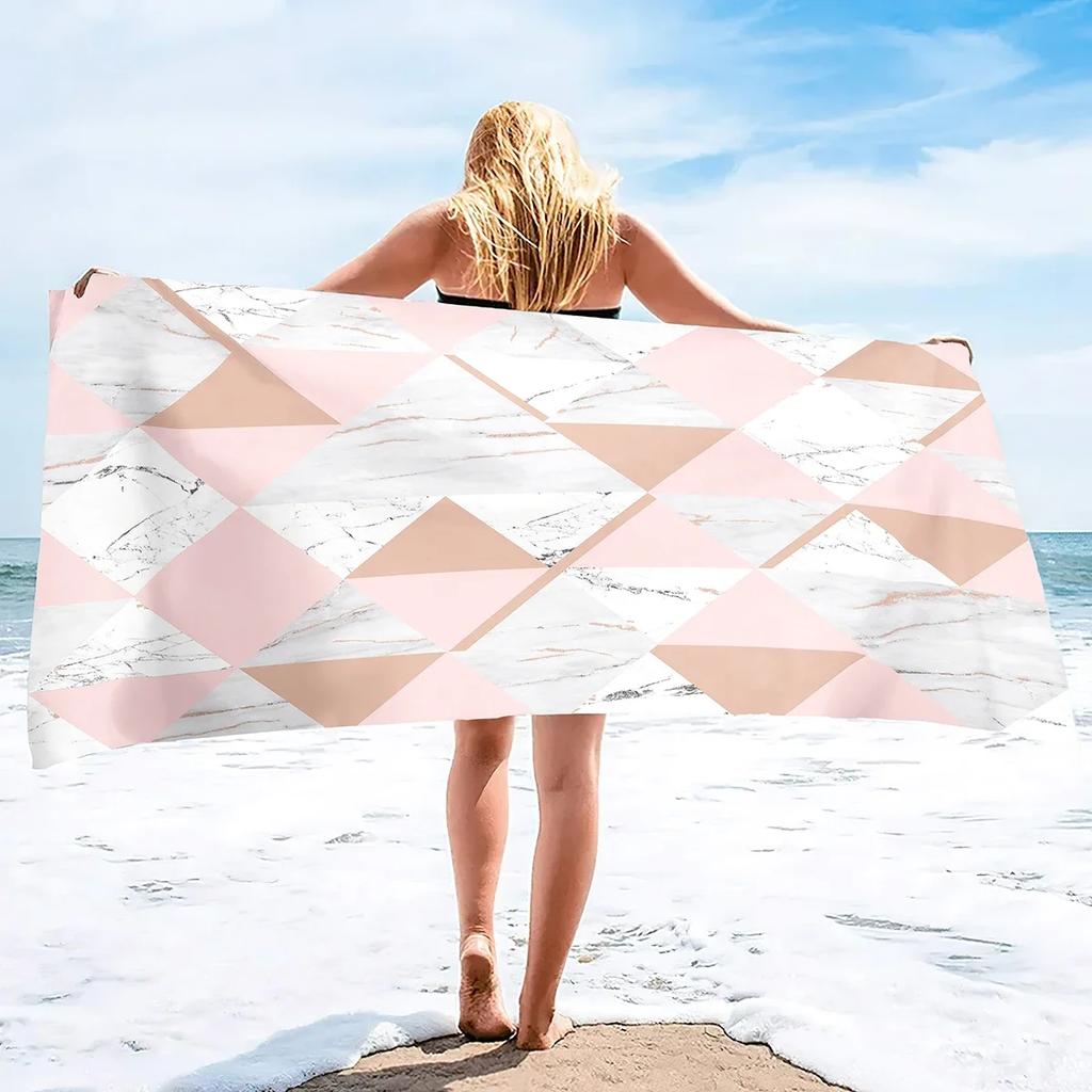 Geometry Marble Bath Towel,Abstract Beach Towel Soft Absorbent Washcloths Quick Dry Towelling,Sandless Lightweight Beach Blanket