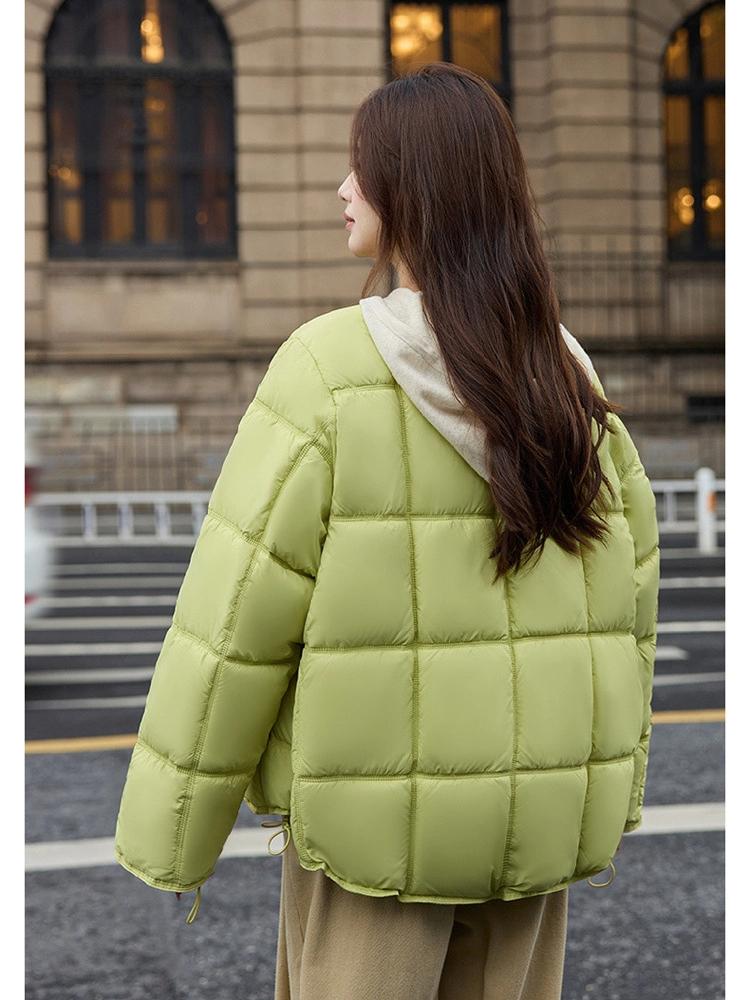 Round Neck Square Quilting Down Jacket Women's Loose Plus Size Outwear