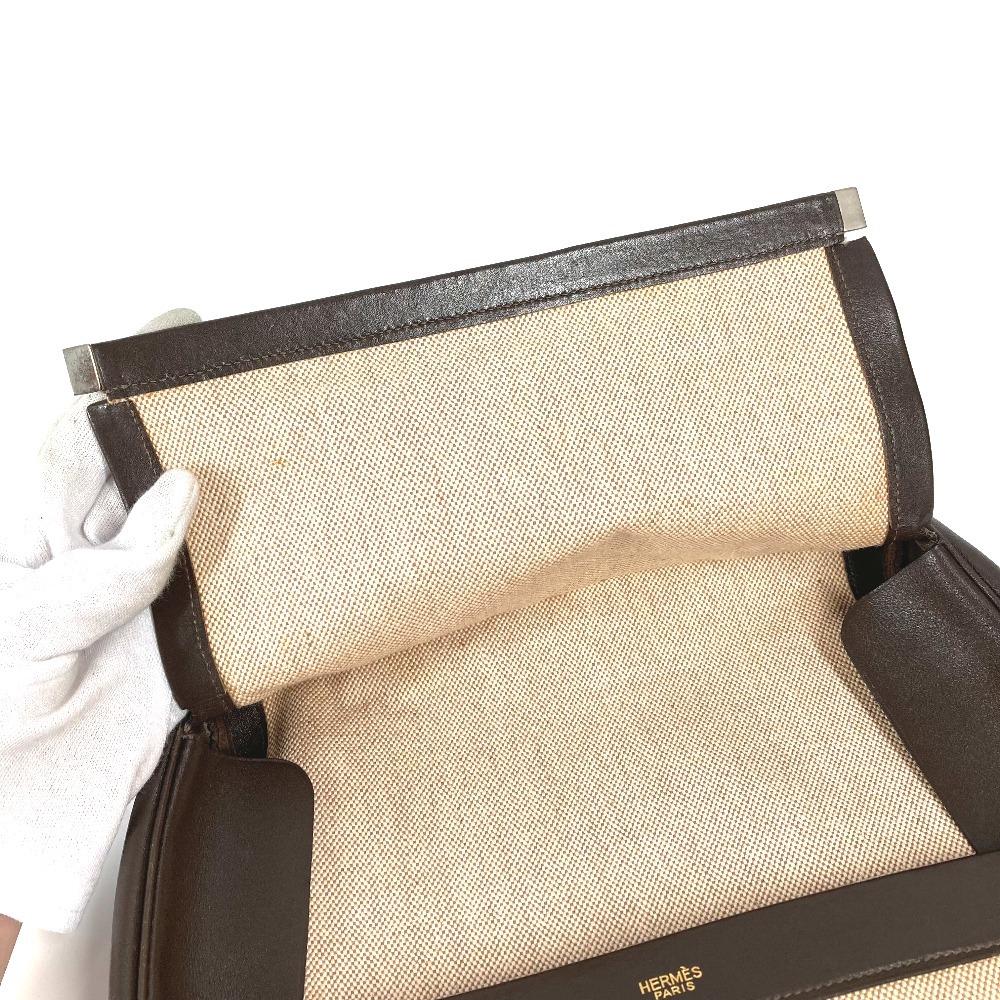 Hermes Equi Pouch Flap Bag Clutch Bag Leather/Canvas Beige/Brown