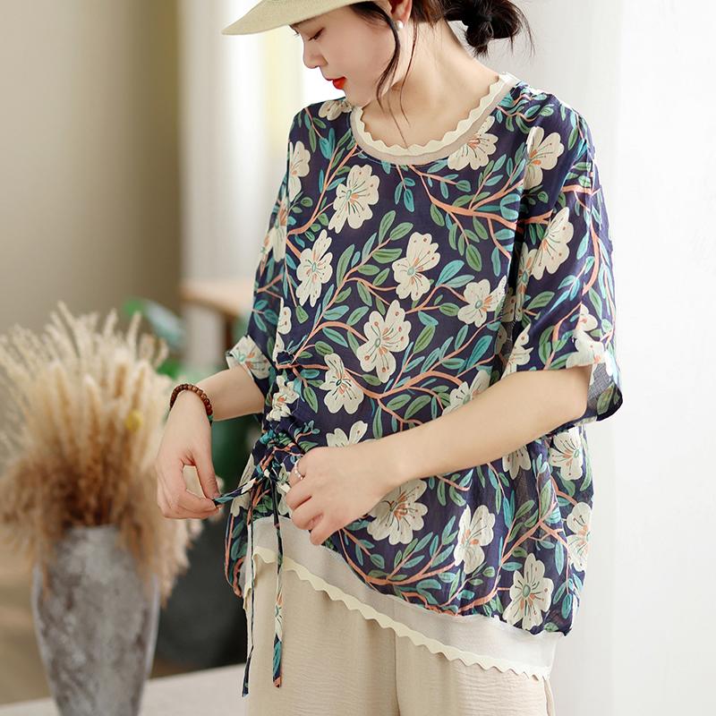DIMANAF 2026 Plus Size New T-Shirt Women Blouse Lady Tops Tees Print Flower Loose Casual Shirts Oversize Beach Summer